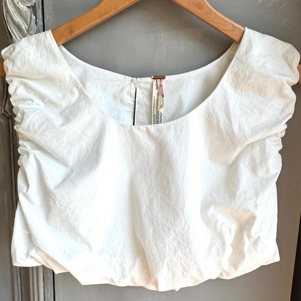 EUC Free People White Cotton Scoop Neck Sleeveless Bubble Crop Top XS